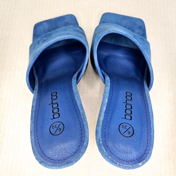 Boohoo Blue Faux Suede Square Toe Slip On Heeled‎ Mule Size 6UK/39EUR/8US - Picture 8 of 10